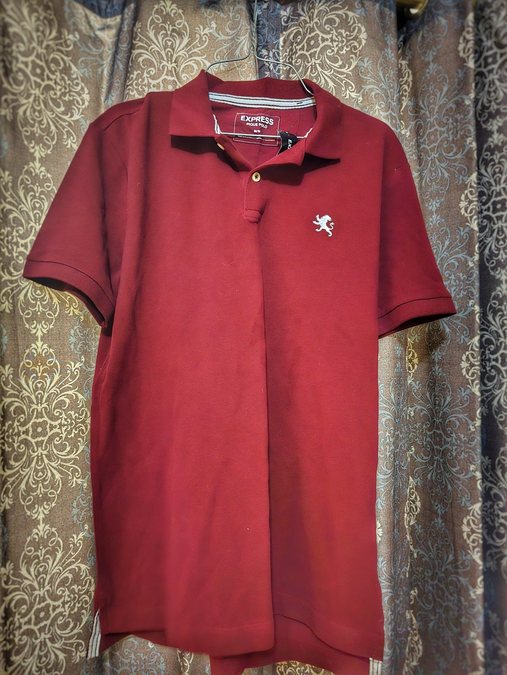 Express Men's Pique Polo Shirt Maroon Burgundy Small Lion Logo Size M